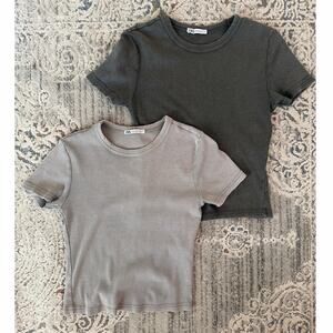 NWOT Zara Bundle of 2 Slim fit, distressed ribbed Tee Medium Gray